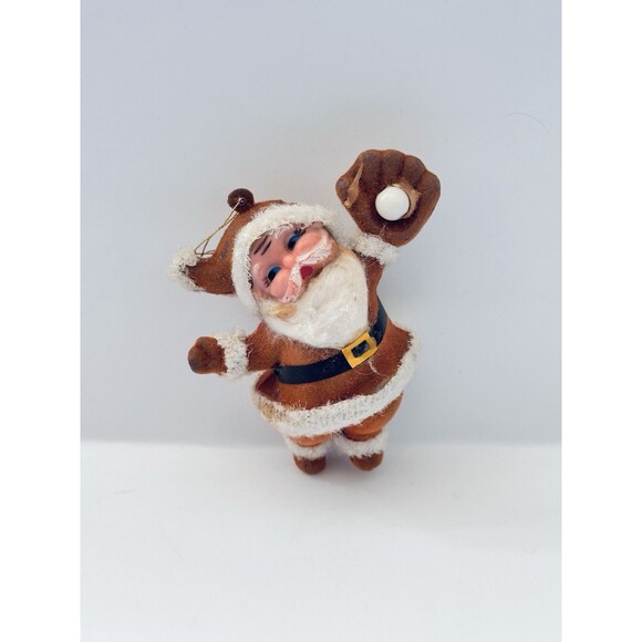 Vtg Christmas Plastic Snow Globe Flocked Santa Reindeer Candy Holder Retro MCM - Picture 2 of 12